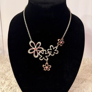 Floral Silver and Pink Necklace